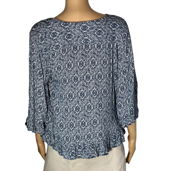 Cynthia Rowley Blue White Floral Top Blouse Ruffle 3/4 Length Sleeve Size M - Picture 5 of 5